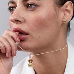 Geometric Octagon Rose Silver Gold CZ Pearl Anti Tarnish Brass Necklace