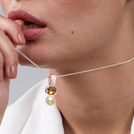 Designer Octagonal Rose Silver Gold CZ Pearl Anti Tarnish Brass Necklace