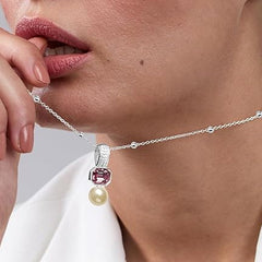 Elegant Dual Charm Rose Silver Gold CZ Pearl Anti Tarnish Brass Necklace