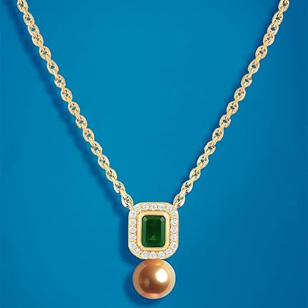 Elegant Emerald Rose Silver Gold Plated CZ Anti Tarnish Brass Necklace