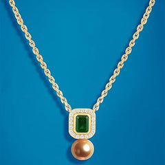 Elegant Emerald Rose Silver Gold Plated CZ Anti Tarnish Brass Necklace