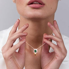Elegant Emerald Rose Silver Gold Plated CZ Anti Tarnish Brass Necklace