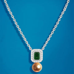 Elegant Emerald Rose Silver Gold Plated CZ Anti Tarnish Brass Necklace