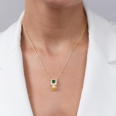 Emerald Green Rose Silver Gold CZ Pearl Anti Tarnish Brass Necklace