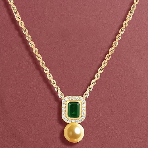 Emerald Green Rose Silver Gold CZ Pearl Anti Tarnish Brass Necklace