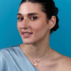 Designer Heart Pink Pearl Rose Silver Gold Plated CZ Brass Necklace