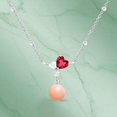 Designer Heart Pink Pearl Rose Silver Gold Plated CZ Brass Necklace