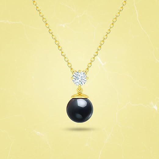 Elegant Black Beads Round Rose Silver Gold Plated CZ Brass Necklace