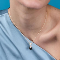 Elegant Black Beads Round Rose Silver Gold Plated CZ Brass Necklace