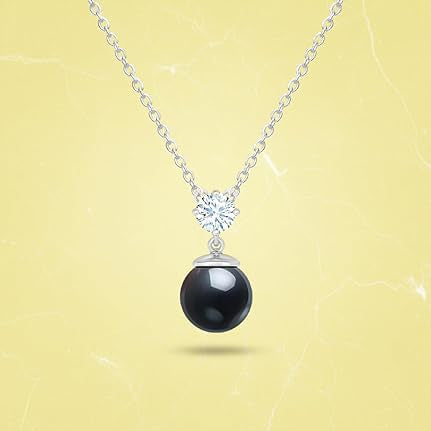 Elegant Black Beads Round Rose Silver Gold Plated CZ Brass Necklace