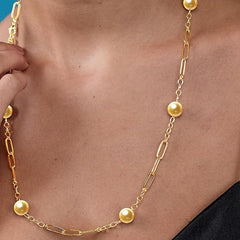 Designer Paperclip Rose Silver Gold Pearl Anti Tarnish Brass Necklace