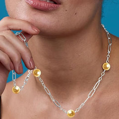 Designer Paperclip Rose Silver Gold Pearl Anti Tarnish Brass Necklace