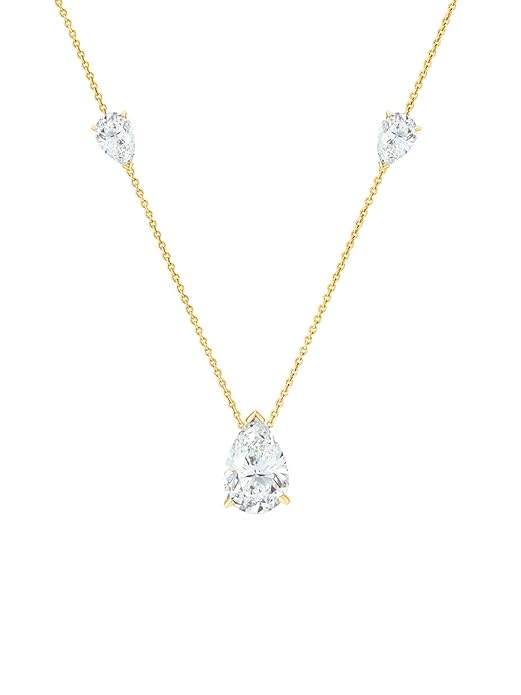 Elegant Pear Cut Rose Silver Gold Plated CZ Anti Tarnish Brass Necklace