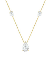 Elegant Pear Cut Rose Silver Gold Plated CZ Anti Tarnish Brass Necklace