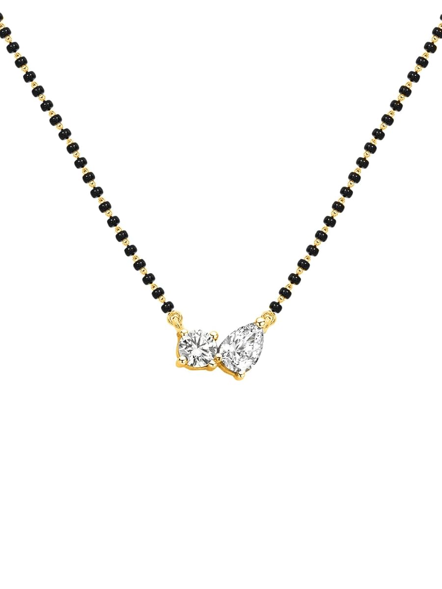 Modern Black Beads Rose Silver Gold CZ Anti Tarnish Brass Mangalsutra