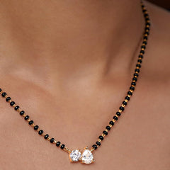 Modern Black Beads Rose Silver Gold CZ Anti Tarnish Brass Mangalsutra