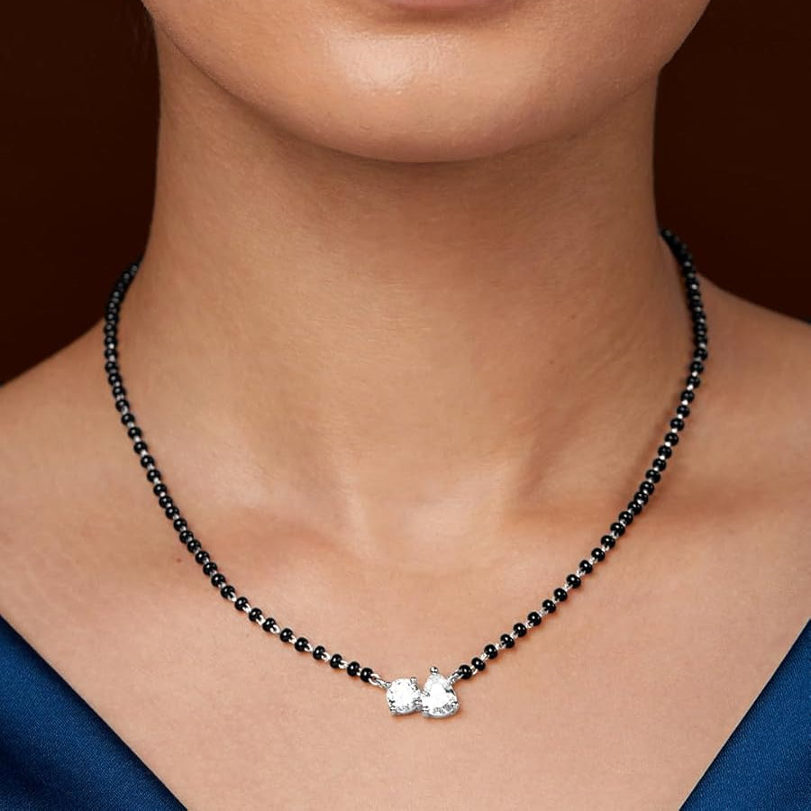 Modern Black Beads Rose Silver Gold CZ Anti Tarnish Brass Mangalsutra