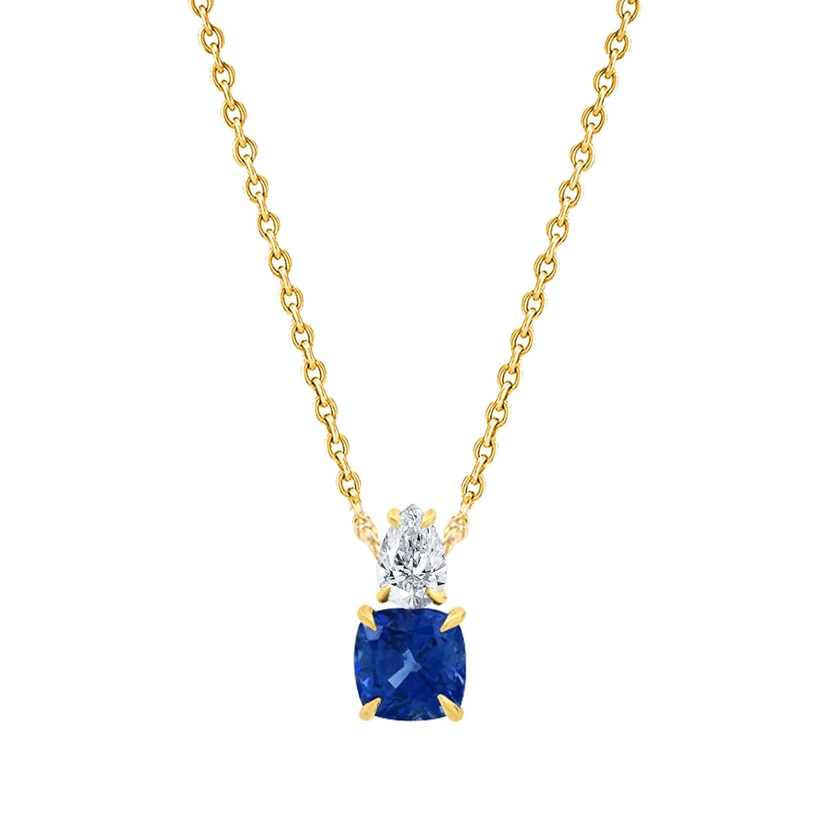 Blue Elegant Cushion-Cut Rose Silver Yellow Gold CZ Brass Pendant Chain