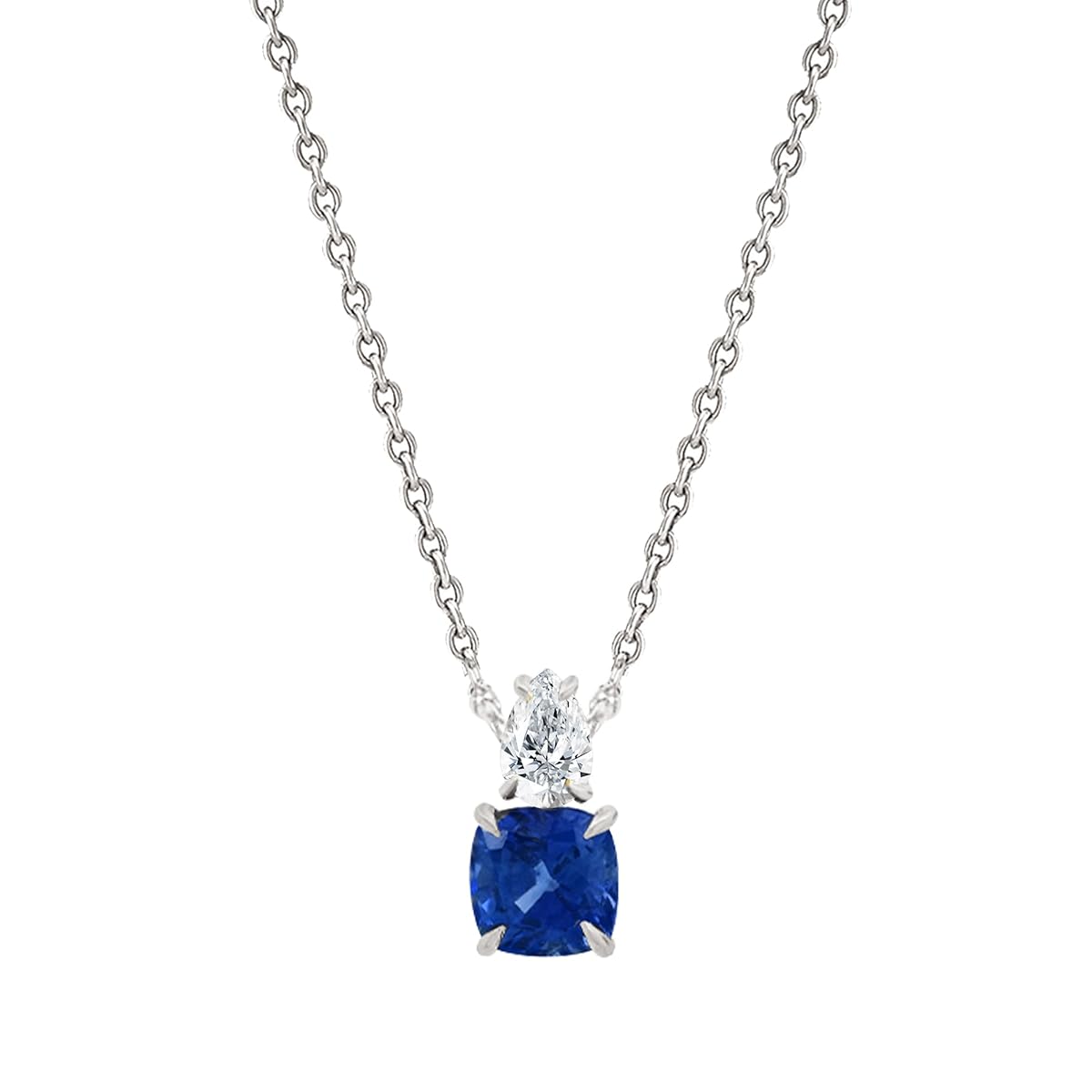 Blue Elegant Cushion-Cut Rose Silver Yellow Gold CZ Brass Pendant Chain