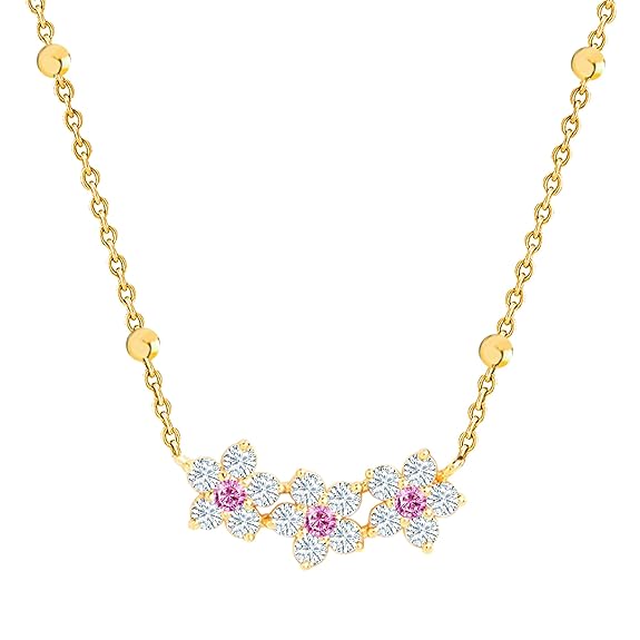 Elegant Floral Rose Silver Gold Plated CZ Anti Tarnish Brass Necklace