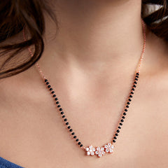 Traditional Floral Rose Silver Gold CZ Anti Tarnish Brass Mangalsutra