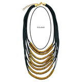 Italian Rings Multistrand 7 Layer Black Nylon Gold Statement Necklace