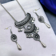 Oxidised German Silver Tribal American Diamond Beads Necklace Earring