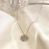 Clover Stainless Steel Cubic Zirconia Magnet Openable Necklace Pendant Chain Women Silver