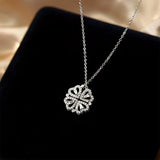 Clover Stainless Steel Cubic Zirconia Magnet Openable Necklace Pendant Chain Women Silver