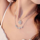 Clover Stainless Steel Cubic Zirconia Magnet Openable Necklace Pendant Chain Women Silver