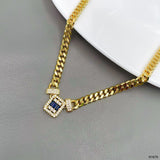 Baguette Cubic Zirconia Crystal Blue 18K Gold Anti Tarnish Curb Chain Necklace For Women