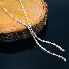 Eternity Long Baguette Cubic Zirconia 18K Gold Adjustable Slider Necklace for Women