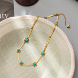 Five Turquoise Blue Snake 18K Gold Anti Tarnish Stainless Steel Necklace for Women