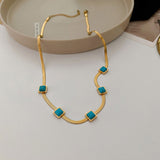 Five Turquoise Blue Snake 18K Gold Anti Tarnish Stainless Steel Necklace for Women