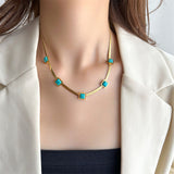 Five Turquoise Blue Snake 18K Gold Anti Tarnish Stainless Steel Necklace for Women