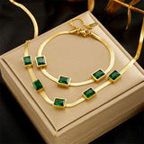 Three Emerald Green Snake 18K Gold Anti Tarnish Stainless Steel Necklace for Women