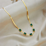 Three Emerald Green Snake 18K Gold Anti Tarnish Stainless Steel Necklace for Women