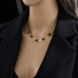 Three Emerald Green Snake 18K Gold Anti Tarnish Stainless Steel Necklace for Women