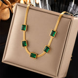 Three Emerald Green Snake 18K Gold Anti Tarnish Stainless Steel Necklace for Women