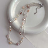Dual Layer Pearl Silver Anti Tarnish Layer Necklace For Women
