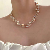 Dual Layer Pearl Silver Anti Tarnish Layer Necklace For Women