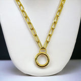 Round Charm 18K Gold Anti Tarnish Link Pendant Chain Necklace For Women