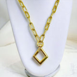 Rhombus Charm 18K Gold Anti Tarnish Link Pendant Chain Necklace For Women