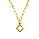 Rhombus Charm 18K Gold Anti Tarnish Link Pendant Chain Necklace For Women