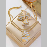 Triangle White Enamel 18K Gold Anti Tarnish Stainless Steel Snake Chain Necklace Earring Ring Set For Women