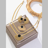 Filigree Black Enamel 18K Gold Anti Tarnish Stainless Steel Snake Chain Necklace Earring Ring Set For Women