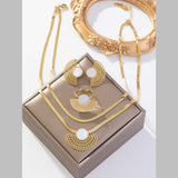 Filigree White Mother Of Pearl 18K Gold Anti Tarnish Stainless Steel Snake Chain Necklace Earring Ring Set For Women