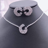 Flower Solitaire Cubic Zirconia Silver Anti Tarnish Necklace Earring Set For Women