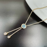 Evil Eye Solitaire Cubic Zirconia 18K Gold Anti Tarnish Sweater Long Necklace For Women