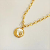 Moon Star Mother Of Pearl White 18K Gold Stainless Steel Anti Tarnish Necklace For Women